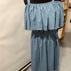 Blue Polka Dot Off-Shoulder Dress